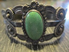 Fred Harvey Era Vtg Navajo Bracelet Coin Silver Green Cerrillos Turquoise Cuff