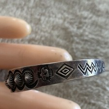 OLD Fred Harvey Era Navajo Sterling Silver Turquoise Reverse Punch Row Bracelet - Additional view 17