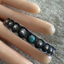 OLD Fred Harvey Era Navajo Sterling Silver Turquoise Reverse Punch Row Bracelet - Additional view 19