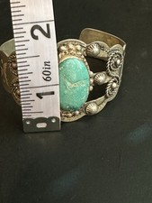 Old Fred Harvey Double Thunderbird Sterling Silver Turquoise Cuff Bracelet 1950s - Additional view 12