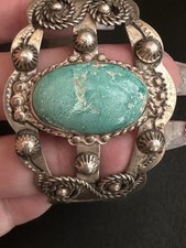 Old Fred Harvey Double Thunderbird Sterling Silver Turquoise Cuff Bracelet 1950s - Additional view 16