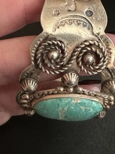 Old Fred Harvey Double Thunderbird Sterling Silver Turquoise Cuff Bracelet 1950s - Additional view 18