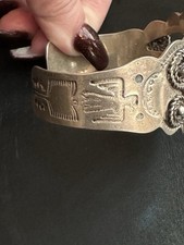 Old Fred Harvey Double Thunderbird Sterling Silver Turquoise Cuff Bracelet 1950s - Additional view 4