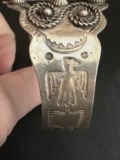 Old Fred Harvey Double Thunderbird Sterling Silver Turquoise Cuff Bracelet 1950s - Additional view 5