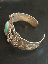 Old Fred Harvey Double Thunderbird Sterling Silver Turquoise Cuff Bracelet 1950s - Additional view 7