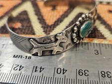 Vintage FRED HARVEY ERA Navajo Turquoise Horse Dog Sterling Bracelet size 6.5 - Additional view 3