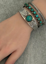 Vintage Fred Harvey Era Navajo Turquoise arrow Coin silver Bracelet 7 G2U - Additional view 4
