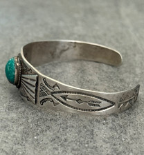 Vintage Fred Harvey Era Navajo Turquoise arrow Coin silver Bracelet 7 G2U - Additional view 5