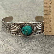 Vintage Fred Harvey Era Navajo Turquoise arrow Coin silver Bracelet 7 G2U - Additional view 8