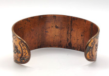 Fred Harvey Copper Cuff Bracelet with Navajo Symbols ~ 1  1/8
