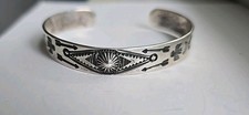 1920's Fred Harvey Era Navajo Stamped Design Sterling Silver Bracelet 6.5