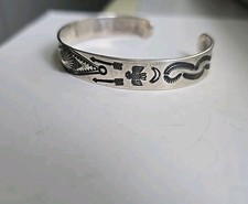 1920's Fred Harvey Era Navajo Stamped Design Sterling Silver Bracelet 6.5