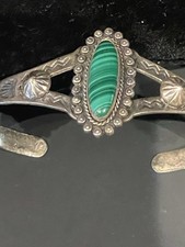 Vintage Fred Harvey Sterling silver With Malachite Stone- Many Stampings