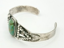 Vintage Fred Harvey Era Navajo Heavy Stamped Sterling Turquoise Cuff Bracelet  - Additional view 2