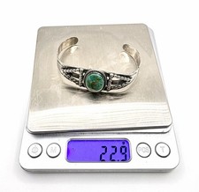 Vintage Fred Harvey Era Navajo Heavy Stamped Sterling Turquoise Cuff Bracelet  - Additional view 6
