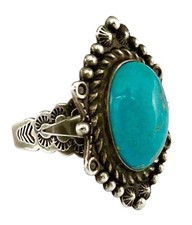 VINTAGE FRED HARVEY ERA Stamped Sterling Silver ROPE & RAINDROP TURQUOISE Ring