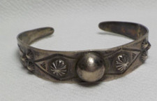 VTG OLD FRED HARVEY Era "Bell" Navajo Sterling Silver RAINDROP DOME Bracelet