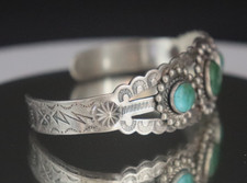 Vtg Fred Harvey Era Navajo Sterling Silver Turquoise Cuff Bracelet 6