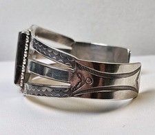 Vintage Sterling Silver Fred Harvey Era Petrified Wood Cuff Bracelet Navajo 6.25 - Additional view 1