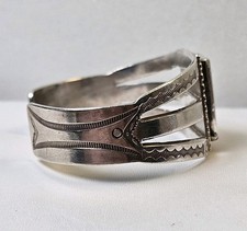 Vintage Sterling Silver Fred Harvey Era Petrified Wood Cuff Bracelet Navajo 6.25 - Additional view 2