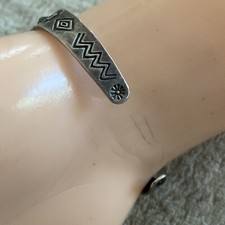 OLD Fred Harvey Era Navajo Sterling Silver Turquoise Reverse Punch Row Bracelet - Additional view 5