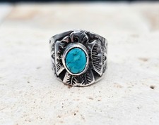 Vintage Sterling Turquoise Thunderbird “Battery Bird” Ring Fred Harvey Style
