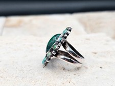 Vintage Fred Harvey Era Navajo Sterling Green Turquoise Cluster Ring New Band! - Additional view 1