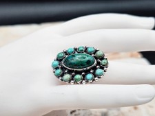 Vintage Fred Harvey Era Navajo Sterling Green Turquoise Cluster Ring New Band! - Additional view 3