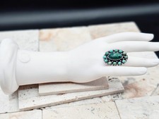 Vintage Fred Harvey Era Navajo Sterling Green Turquoise Cluster Ring New Band! - Additional view 4