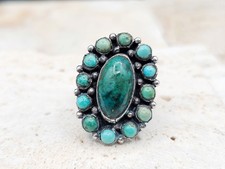 Vintage Fred Harvey Era Navajo Sterling Green Turquoise Cluster Ring New Band!