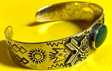 ANTIQUE NAVAJO  SILVER CUFF FRED HARVEY ERA GREEN TURQUOISE 18.5 GR. CERRILLOS ? - Additional view 1