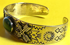 ANTIQUE NAVAJO  SILVER CUFF FRED HARVEY ERA GREEN TURQUOISE 18.5 GR. CERRILLOS ? - Additional view 5