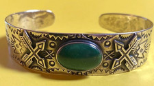 ANTIQUE NAVAJO  SILVER CUFF FRED HARVEY ERA GREEN TURQUOISE 18.5 GR. CERRILLOS ? - Additional view 6