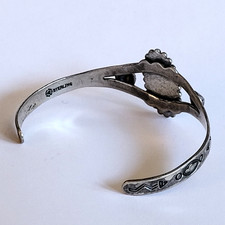 Vintage Fred Harvey Era Navajo Stamped Sterling Silver Cuff Bracelet W Abalone - Additional view 3