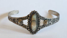 Vintage Fred Harvey Era Navajo Stamped Sterling Silver Cuff Bracelet W Abalone