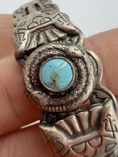 Fred Harvey Era Bracelet Snakes Bird Turquoise Blue Stamped Souvenir Southwest - Additional view 6
