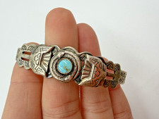 Fred Harvey Era Bracelet Snakes Bird Turquoise Blue Stamped Souvenir Southwest