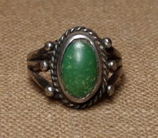 Fred Harvey Era Native American Silver & Turquoise Childs Ring. sz 4 1/2
