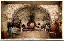 Grand Canyon Arizona AZ Hermits Rest Fire Place Fred Harvey Detroit Pub Postcard