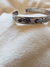Old Navajo Fred Harvey Era 925 Cuff Bracelet Whirling Log Other Etchings - Additional view 2