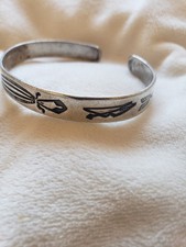 Old Navajo Fred Harvey Era 925 Cuff Bracelet Whirling Log Other Etchings - Additional view 4