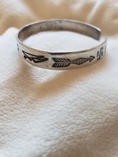 Old Navajo Fred Harvey Era 925 Cuff Bracelet Whirling Log Other Etchings - Additional view 5