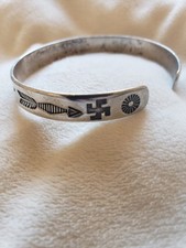 Old Navajo Fred Harvey Era 925 Cuff Bracelet Whirling Log Other Etchings - Additional view 6
