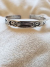 Old Navajo Fred Harvey Era 925 Cuff Bracelet Whirling Log Other Etchings