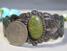 Fred Harvey Era NAVAJO webbd CERRILLOS TURQUOISE Coin Silver FRIENDSHIP Bracelet - Additional view 3