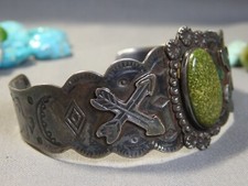 Fred Harvey Era NAVAJO webbd CERRILLOS TURQUOISE Coin Silver FRIENDSHIP Bracelet - Additional view 5