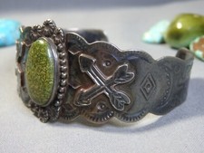 Fred Harvey Era NAVAJO webbd CERRILLOS TURQUOISE Coin Silver FRIENDSHIP Bracelet - Additional view 6