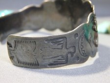 Fred Harvey Era NAVAJO webbd CERRILLOS TURQUOISE Coin Silver FRIENDSHIP Bracelet - Additional view 8
