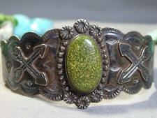 Fred Harvey Era NAVAJO webbd CERRILLOS TURQUOISE Coin Silver FRIENDSHIP Bracelet