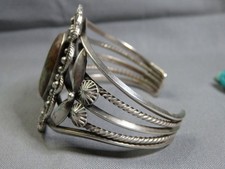 Fred Harvey Era NAVAJO Natural HACHITA TURQUOISE Repousse COIN Silver Bracelet - Additional view 5